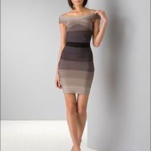 Herve Leger Ombré Off Shoulder Bandage Dress XS